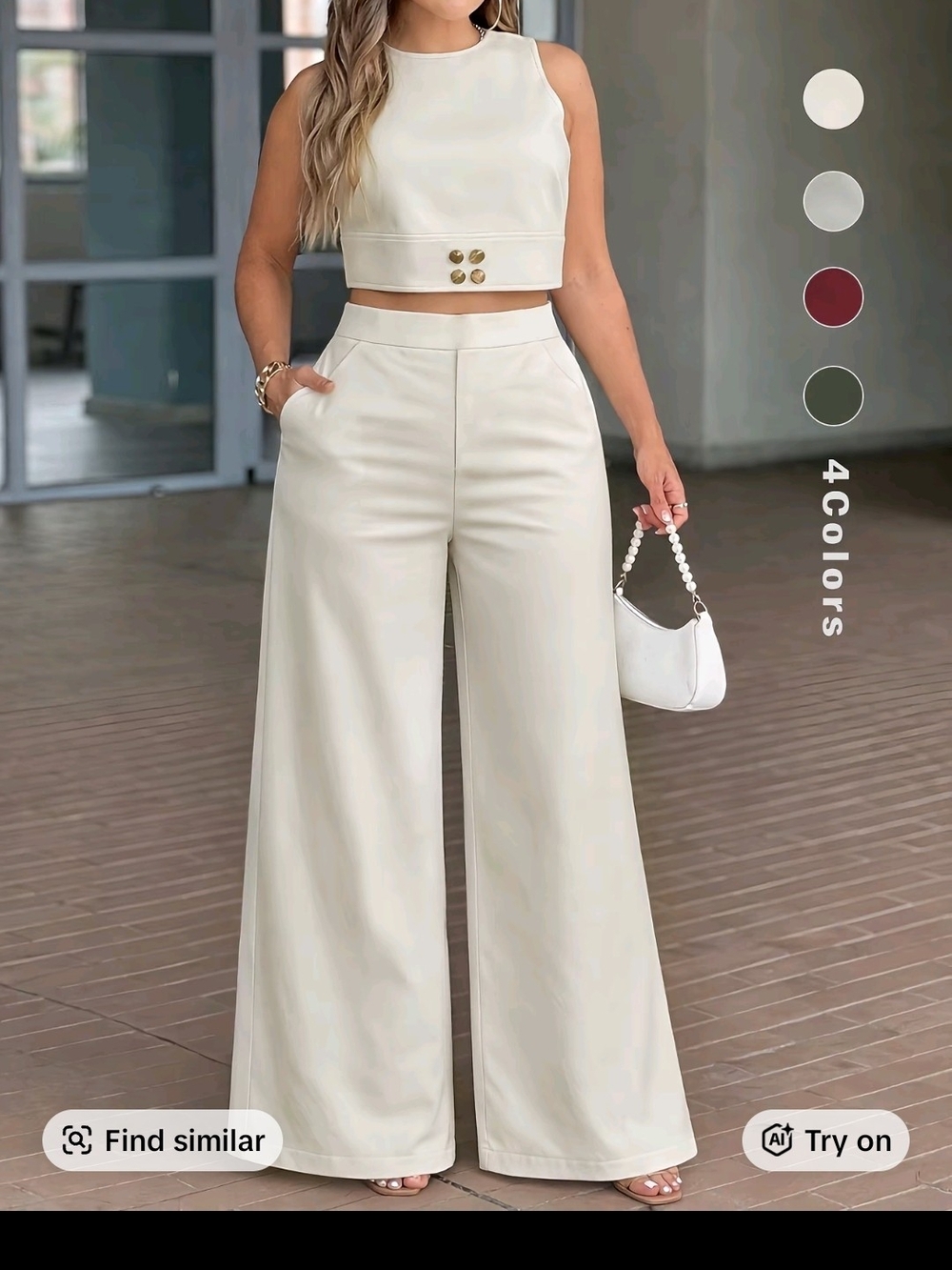 Women's Cream Wide-Leg Pants - Elegant High-Waist Trousers